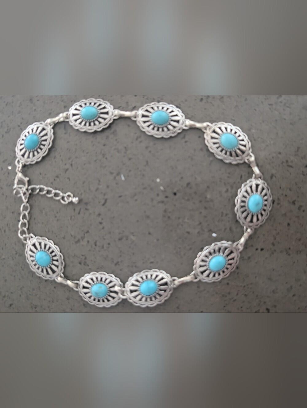 Silver-Tone Turquoise Oval Concho Necklace - Women Jewelry